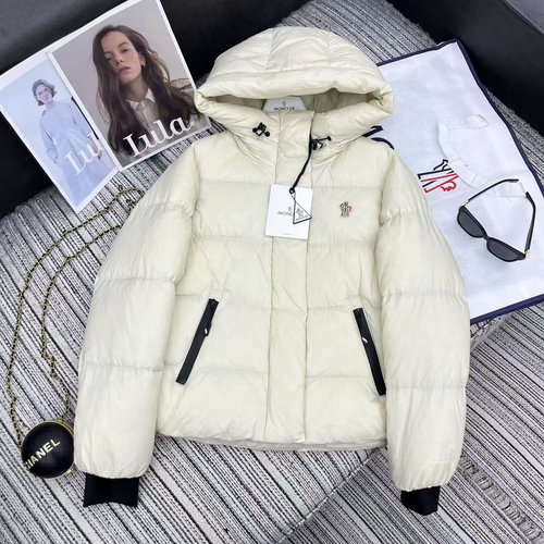 Moncler Mon Series Hooded Long - Sleeve Down Jacket with Embroidery, Light and Filled with 90% Goose Down