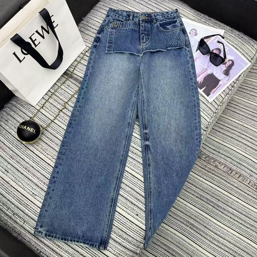 Loewe Recommended Logo Embossed Fake Two-Piece Straight-Leg Jeans