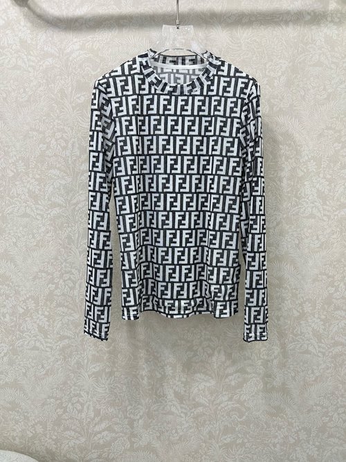 Fendi Stylish Double-F Print Mesh Top for Layering