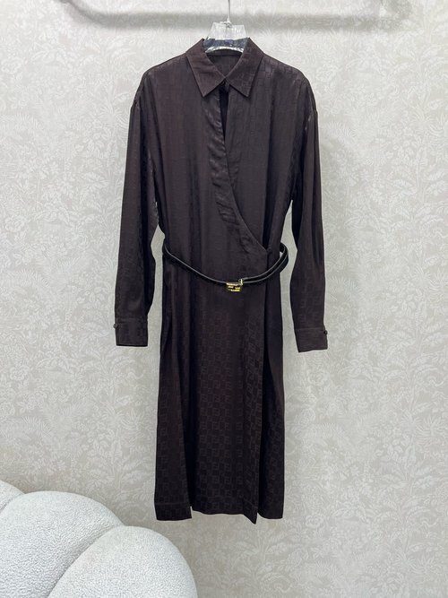 Fendi Retro Button - Down Dress with Double F Belt, High - Quality Custom Fabric