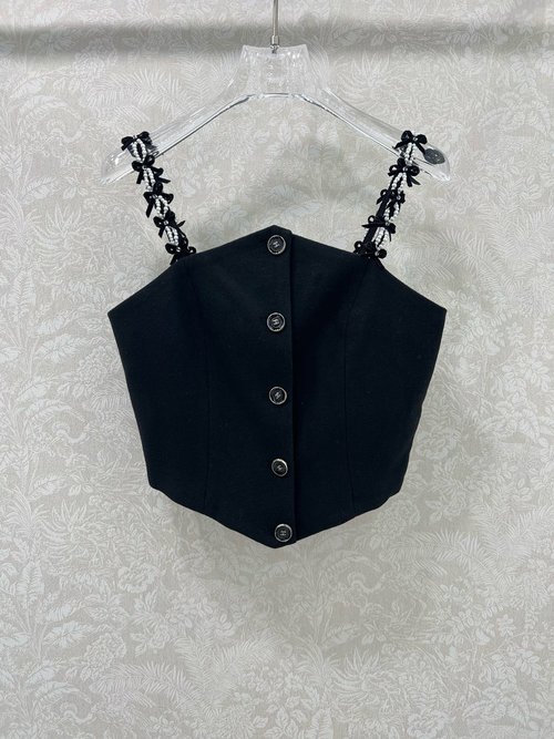 Chanel Pearl Bow Slingback Vest in High - Quality Imitation Wool