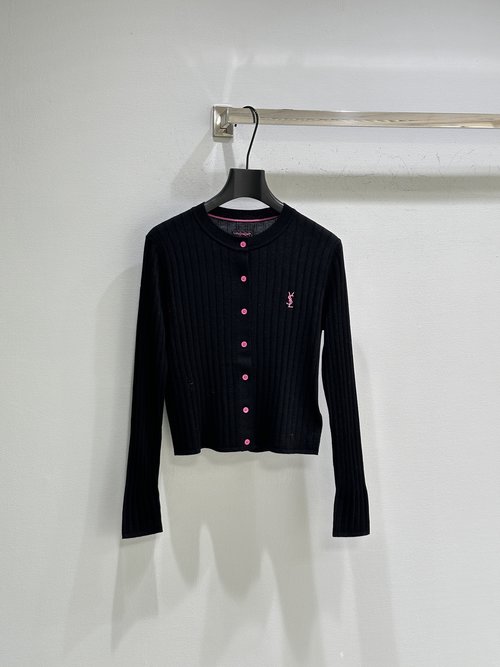 Yves Saint Laurent Classic Pure Wool Cardigan with Simple Design and Brand Logo