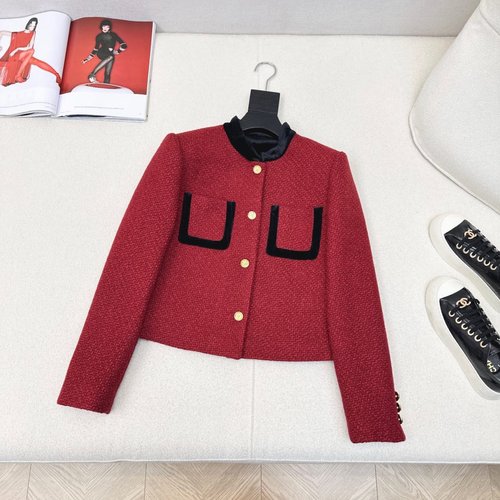 Chanel Vintage Velvet Collar Red Jacket with Festive Appeal
