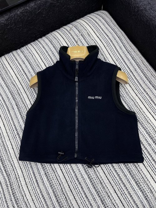 Miu Miu Drawstring Fleece Vest with Embroidery, High-Waisted and Chic