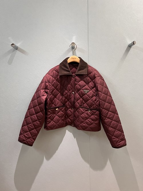 Prada Corduroy Collar Short Quilted Cotton Jacket with Badge