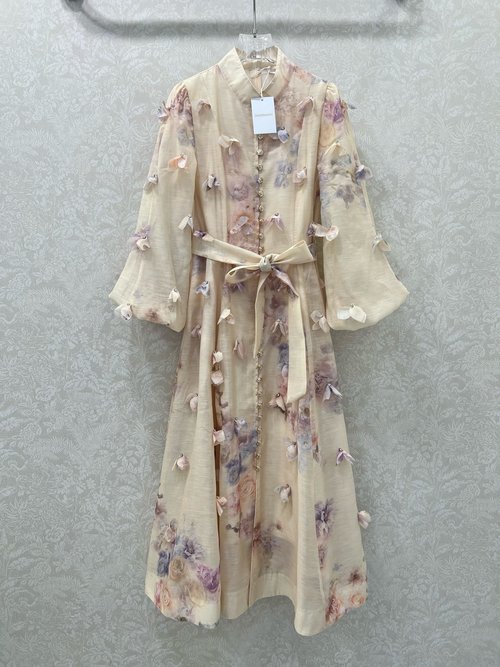 Zimmermann New Arrival Floral Print Dress with Stand Collar and Puff Sleeves