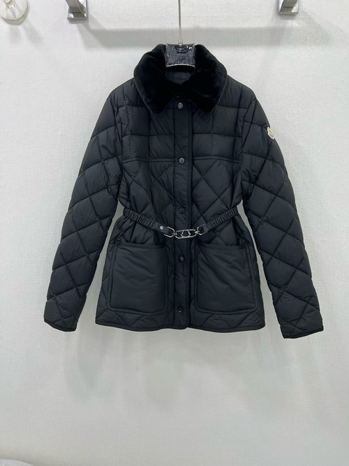 Moncler CYGNE Series Removable Belt & Fur Collar Down Jacket Filled with White Goose Down