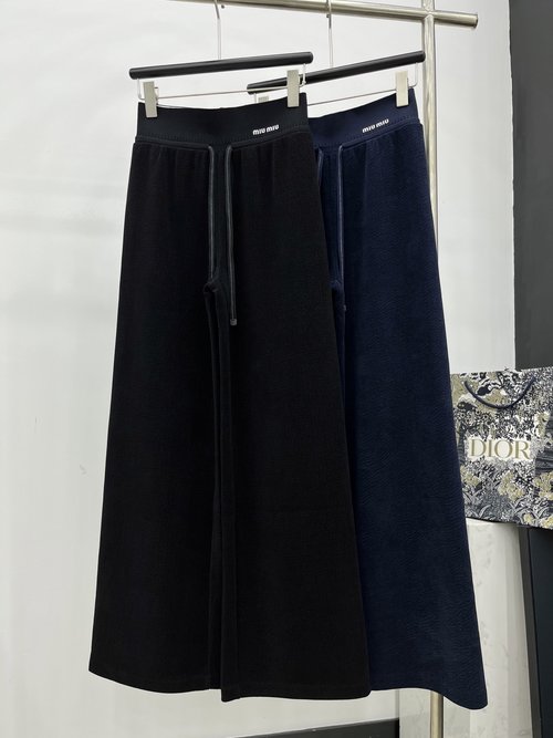 Miu Miu Color-blocked Elastic Waistband Drawstring Casual Pants with Luxury Details