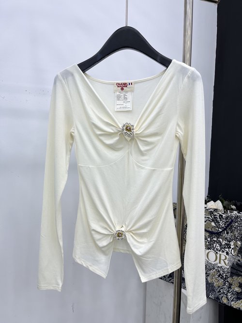 Chanel Vintage Inspired Blouse with Handcrafted Floral Details, Luxurious Fabric