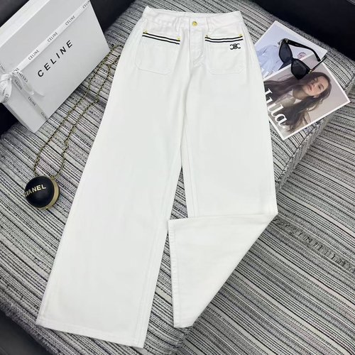 Celine Embroidered Pocket Denim Straight Pants