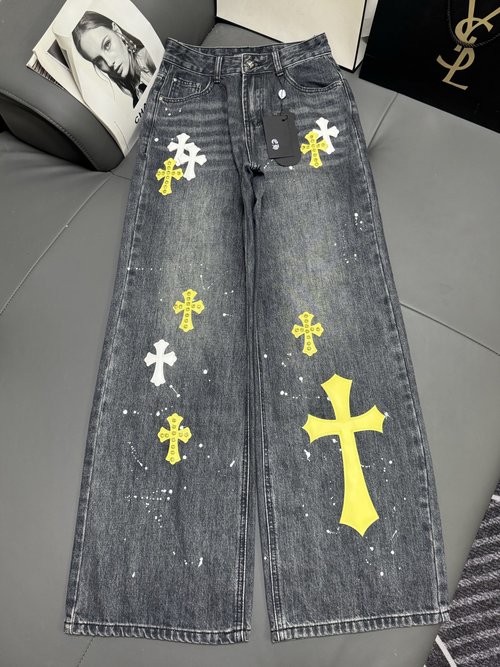 Chanel Chrome Hearts-Inspired Straight-Leg Jeans with Cross Logo