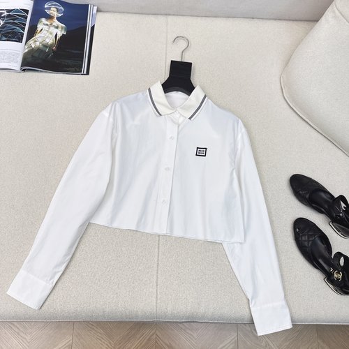 Miu Miu Embroidery Collar Shirt with Color Blocking and Slimming