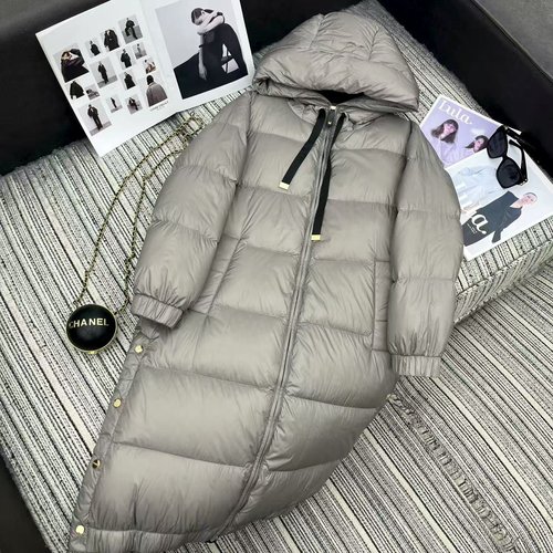 Max Mara New Long Hooded Down Jacket with Side Metal Buckle