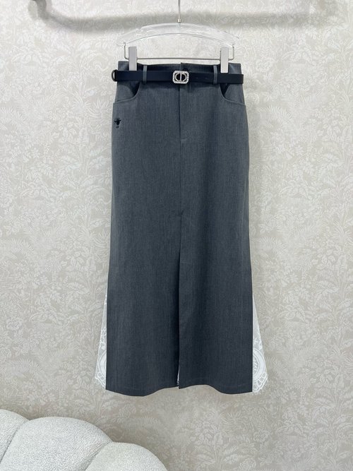 Dior Solid Color Skirt with Lace Trim and Custom CD Studded Belt