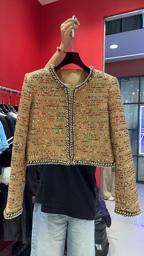 Chanel Exclusive Gold-Beaded Small Coat, High-End and Graceful
