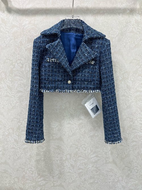 Chanel Gem-Blue High - Quality Short Dress Coat with Exquisite Decoration