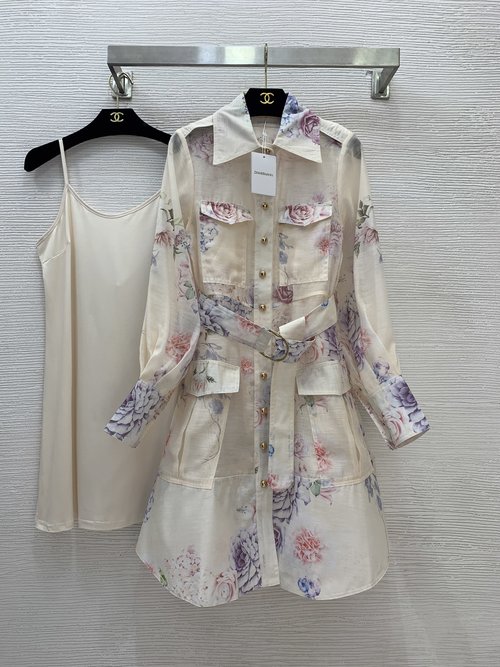 Zimmermann Flower Print Dress with Flap Pockets and Belt