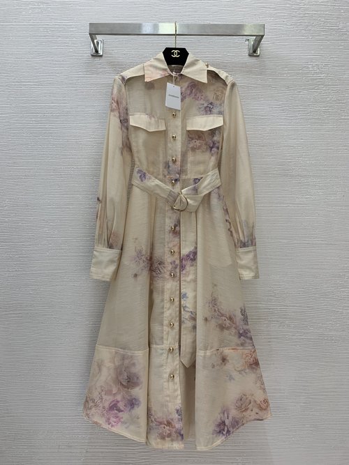 Zimmermann Customized Floral Print Dress with Epaulets and Belt