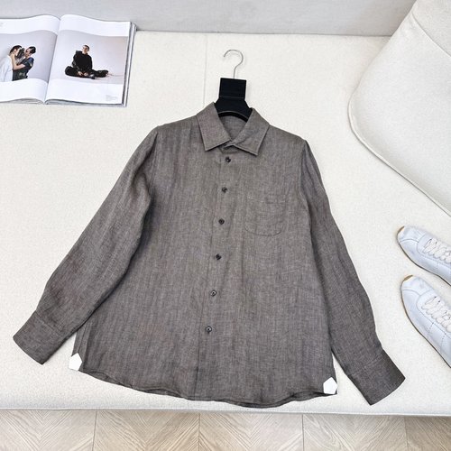 Loro Piana Herringbone Linen Shirt with Side Patch