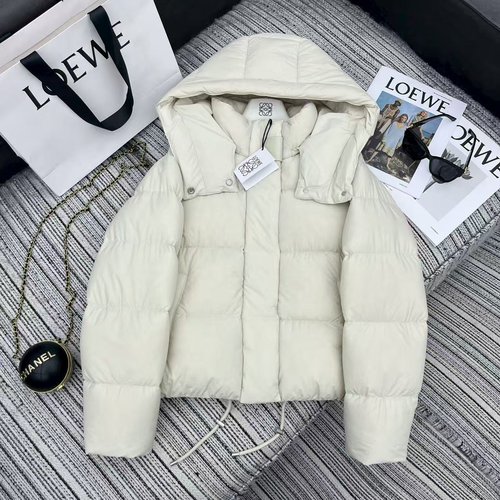Loewe Recommended Early Autumn-Winter: Hooded Down Jacket with Logo Leather Patch at Collar