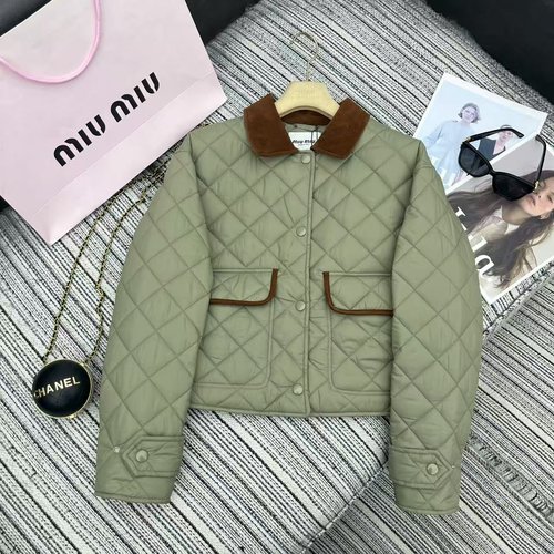 Miu Miu Recommended Early Autumn Color-blocked Collared Quilted Jacket