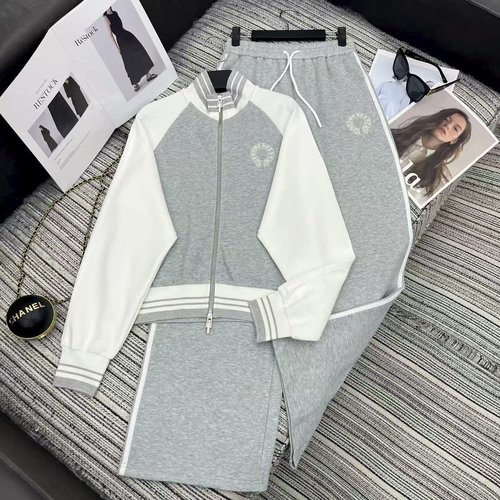 Chrome Hearts Color-Blocked Collared Zip Sweatshirt and Straight-Leg Pants Set