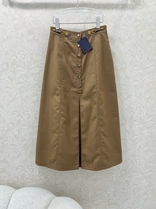 Louis Vuitton Leather Buckle Decorated Midi Skirt with Pleats for Any Occasion