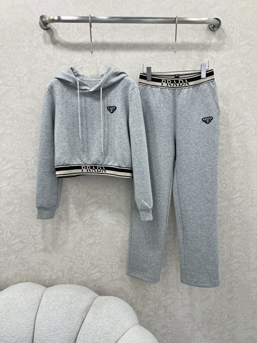 Prada Hooded Top and Straight-Leg Pants Set with Retro and Sporty Aesthetic