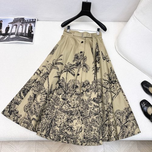 Dior Jungle Vacation Series Printed Single-Buttoned Midi Skirt