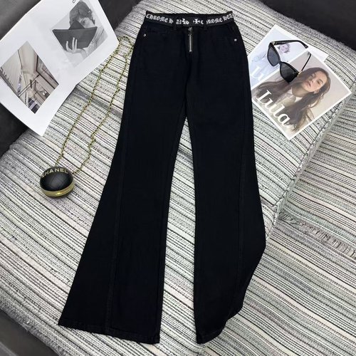 Chrome Hearts Early Autumn Letter Logo Belted Waist Flared Jeans with Embroidered Logo Pocket