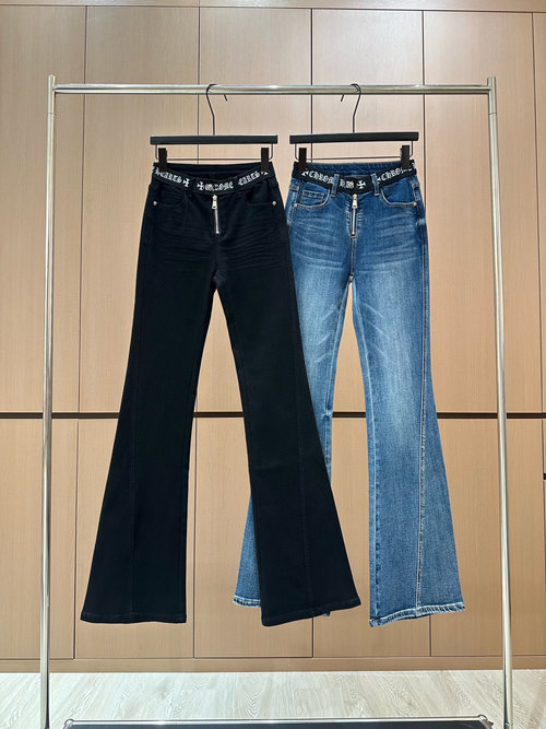 Chanel Designer-Original Flared Jeans with Sanskrit Ribbon - Unique Appearance
