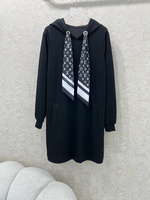Louis Vuitton Hooded Dress with Vintage Scarf Decoration