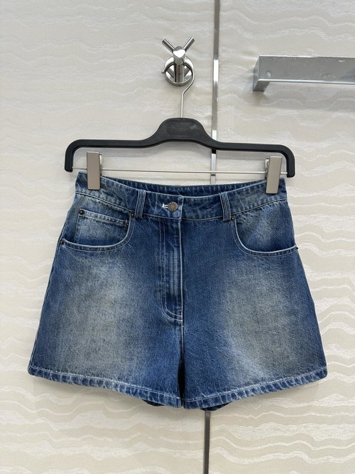 Prada Exclusive Enzyme-Washed High-Waist Denim Shorts