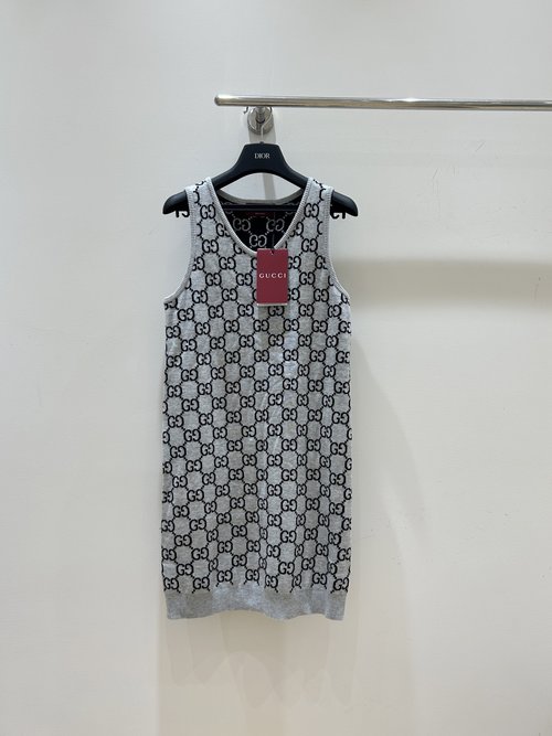 Gucci Letter Jacquard Double - Sided Knit Vest Mini Dress