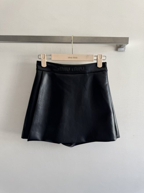 Miu Miu Black PU Leather A-Line Skort, Practical