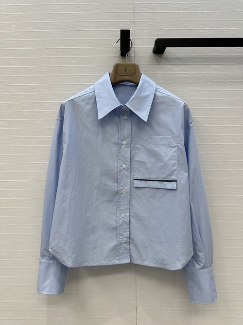 Brunello Cucinelli Italian-style Short Shirt with Copper Chain Pocket