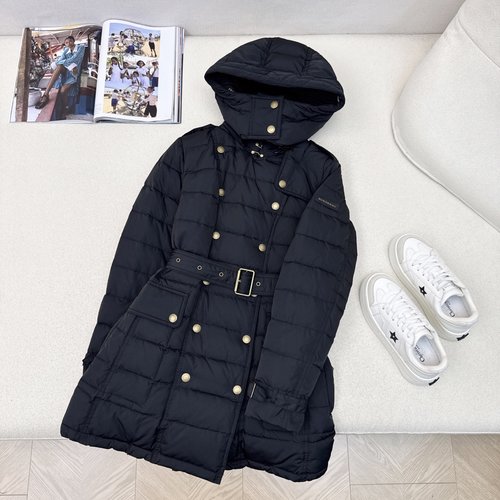 Burberry Double-breasted Waist Belted Hooded Down Jacket with British Retro Style