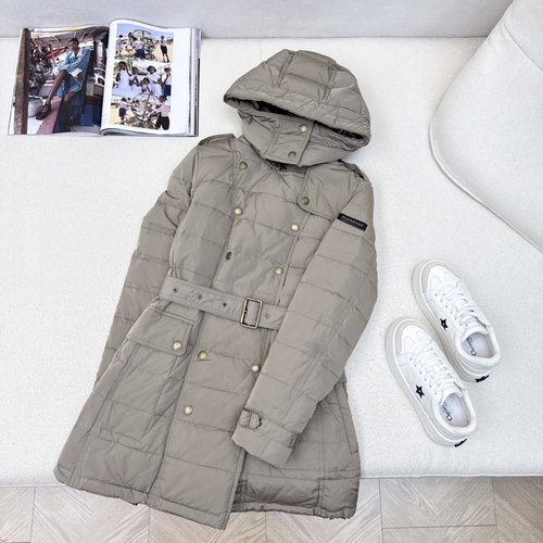 Burberry Double-breasted Waist Belted Hooded Down Jacket with British Retro Style