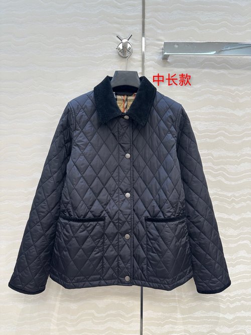 Burberry Exclusive Double Diamond Quilted Cotton Coat with Contrast Corduroy Collar
