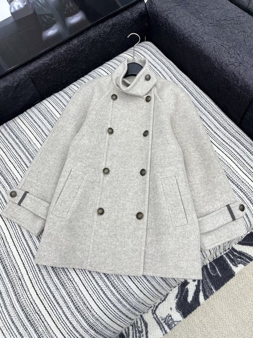 Brunello Cucinelli Luxurious Wool - Cashmere Blend Double - Breasted Overcoat