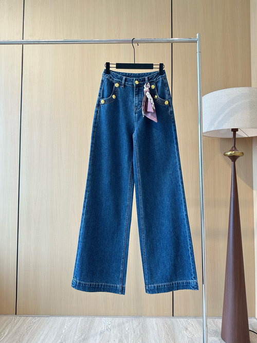 Loewe Designer Jeans Decorated with Silk Scarf and Custom Materials