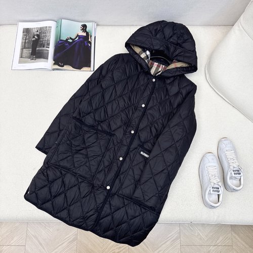 Burberry Essential Collection Diamond Quilted Hooded Long Down Jacket