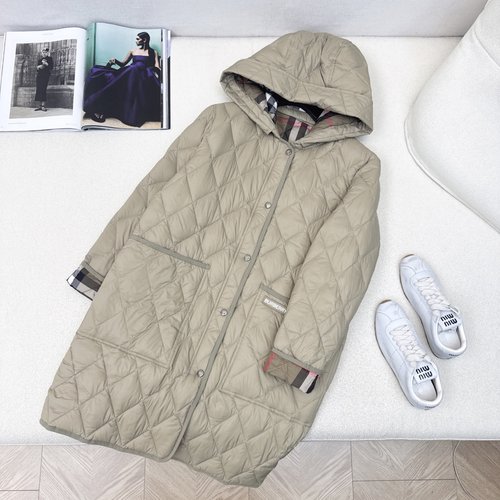 Burberry Essential Collection Diamond Quilted Hooded Long Down Jacket