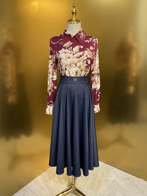 Dolce & Gabbana Apricot Rose Patterned Silk Twill Long Sleeve Shirt