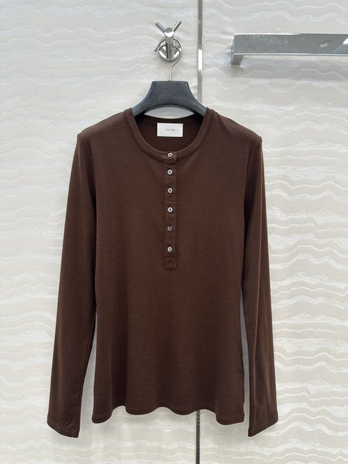 The Row Exclusive Row-style Slimming Henley Neck Wool Blend Top