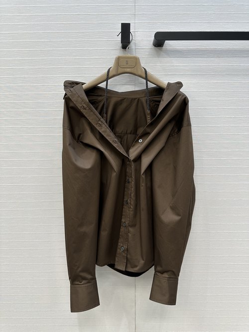 Brunello Cucinelli Exclusive Structured Shirt with Custom Copper Chain Neckline for an Elegant Look