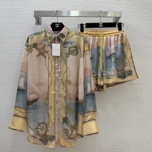 Zimmermann Vacation Style Nautical Print Shirt and Shorts Set