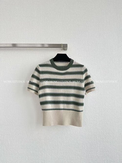 Loro Piana Striped Round-neck Half-sleeve Cashmere and Wool Sweater