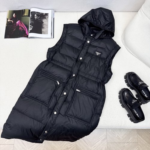 Prada Two-Way Long Down Jacket with Detachable Sleeves
