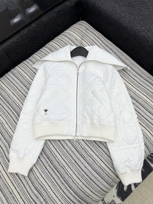Dior Double-Zipper Quilted Down Jacket with Matching Bee Embroidery, Comfortable